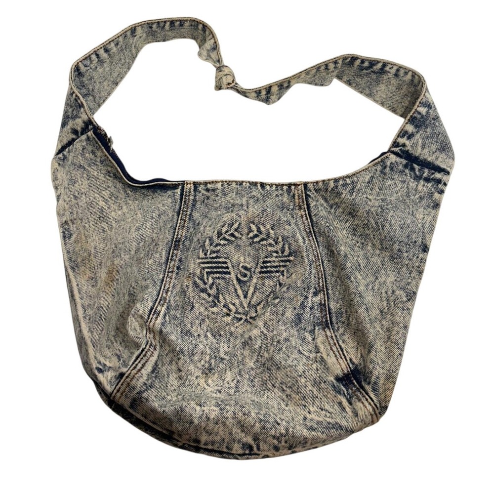 Vintage Y2K 90s Acid Wash Denim Hobo Bag Shane's Logo Retro Slouchy‎ Shoulder